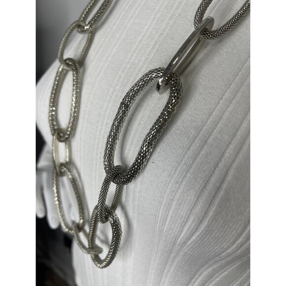 Chico's necklace costume signed jewelry silver tone mesh long chunky link chain - Picture 3 of 11